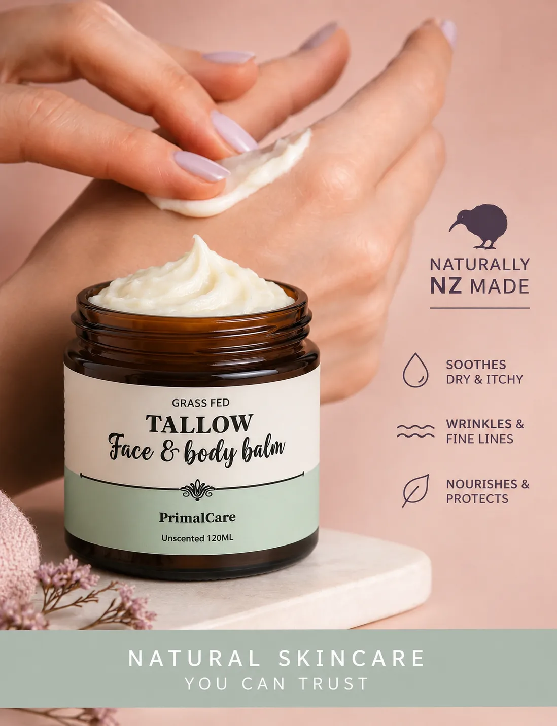 Unscented tallow balm NZ — fragrance-free for sensitive skin
