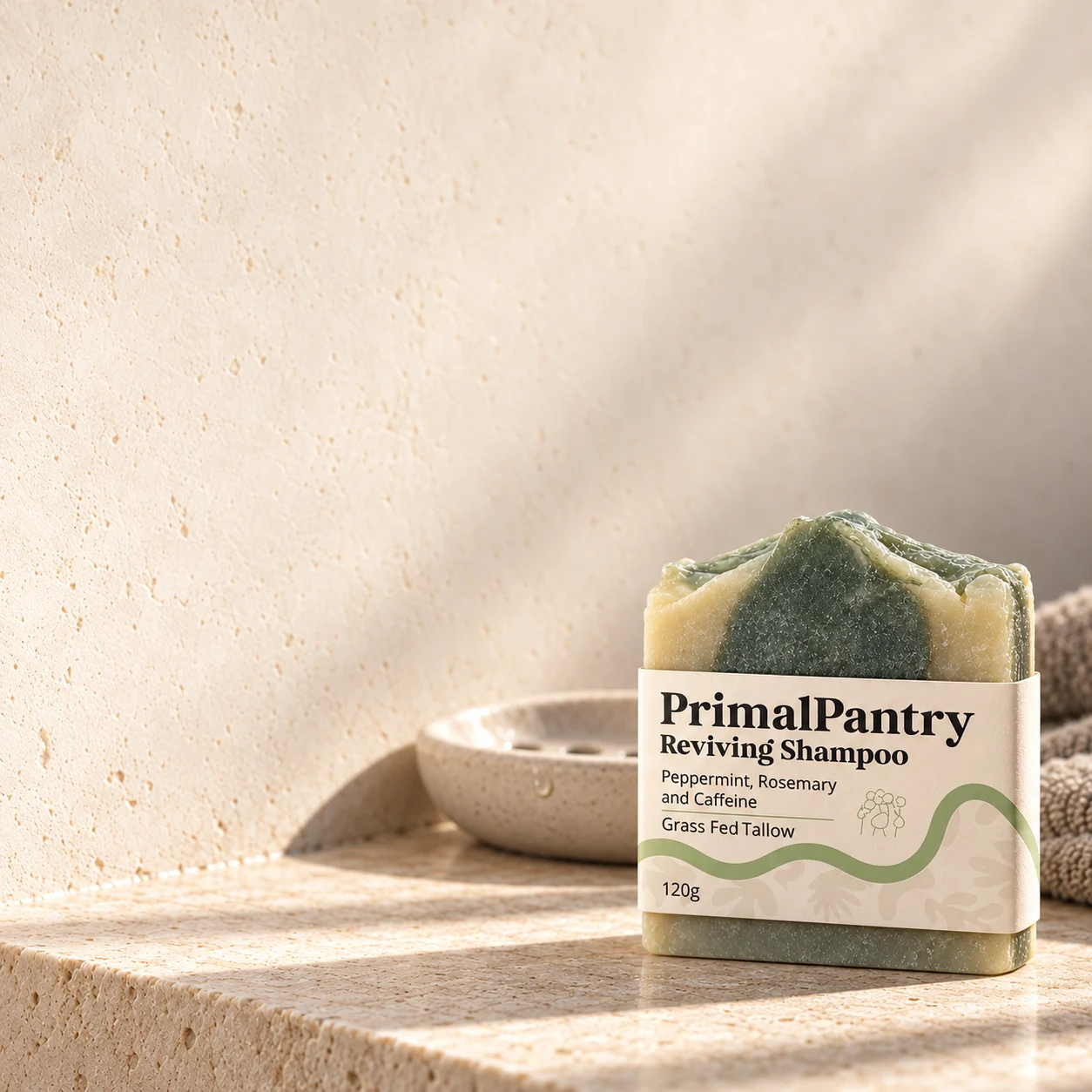 Reviving Shampoo Bar on a bathroom ledge