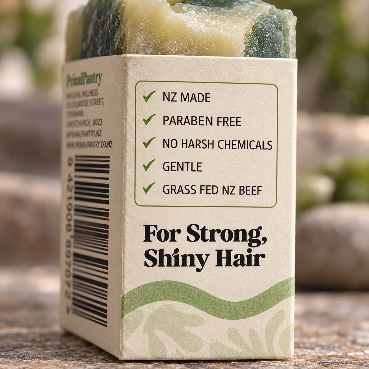 Approved close-up of the Reviving sleeve's NZ-made and grass-fed tallow checklist
