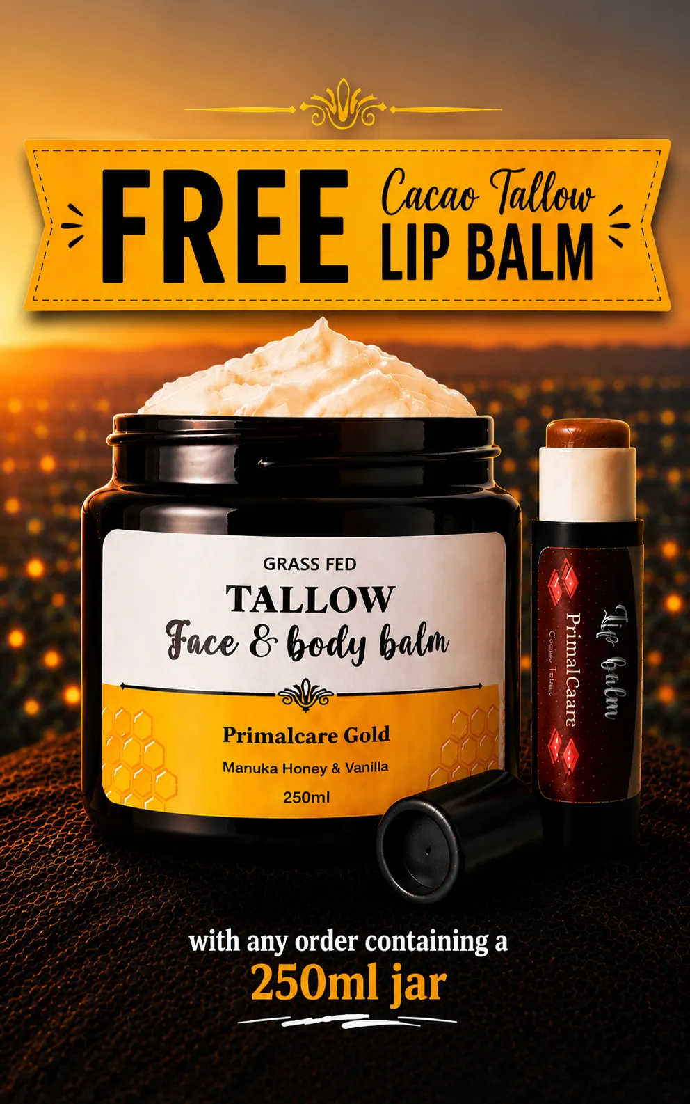 Honey tallow balm — 250ml jar