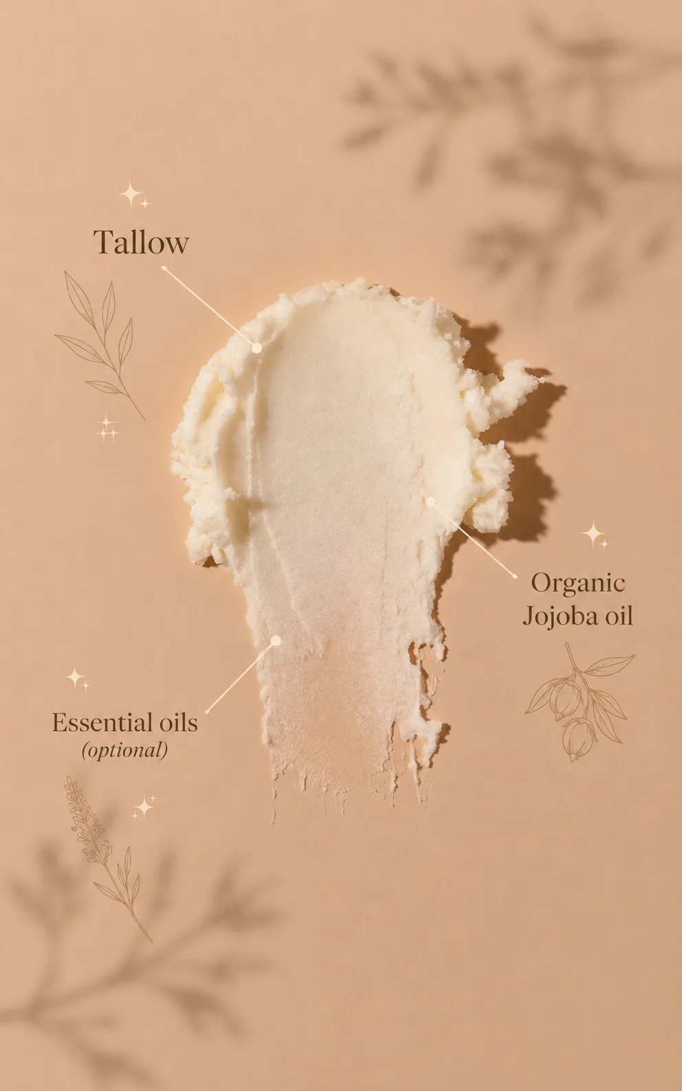 Whipped tallow balm — tallow, organic jojoba oil and optional essential oils
