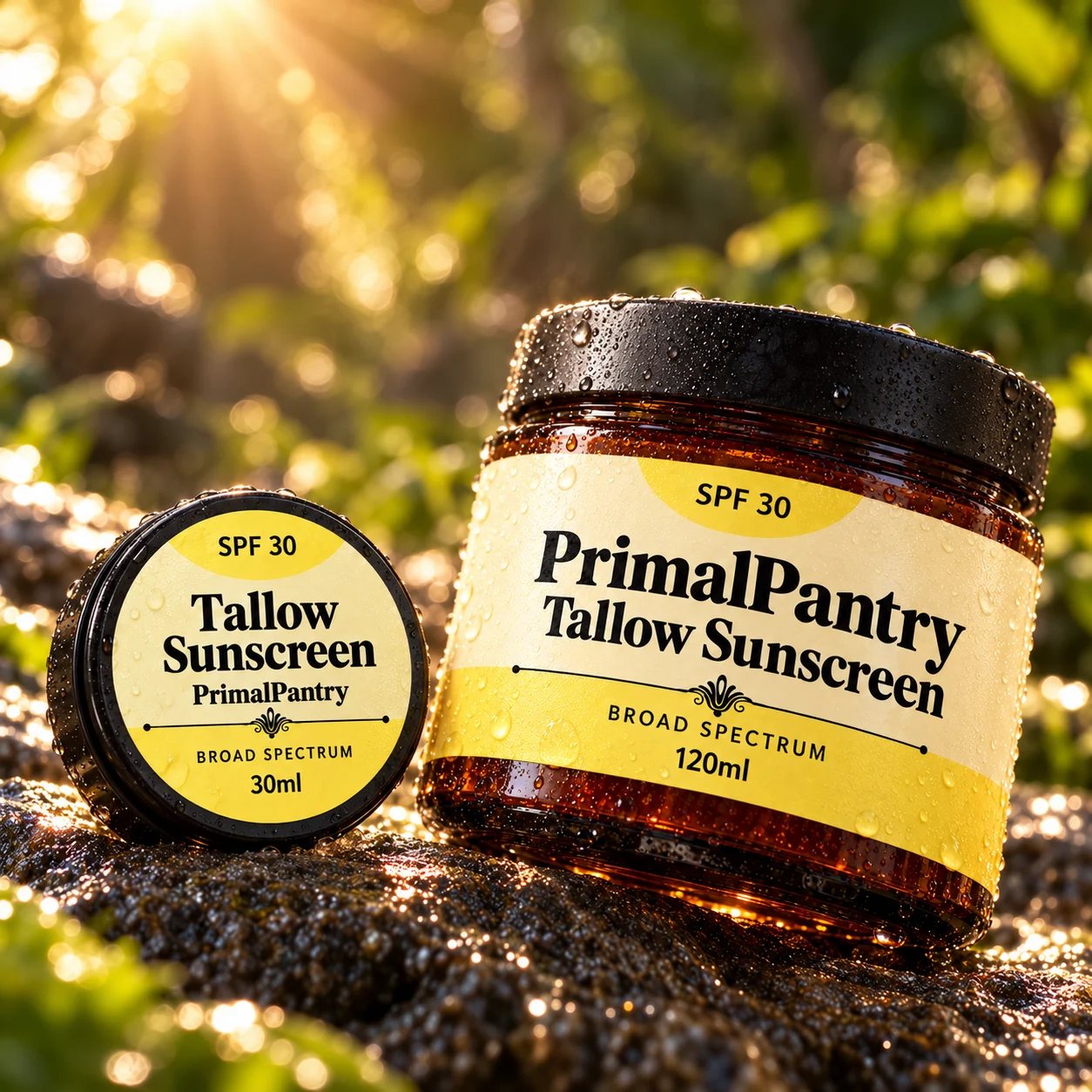 Tallow Sunscreen 30ml travel tub and 120ml family jar