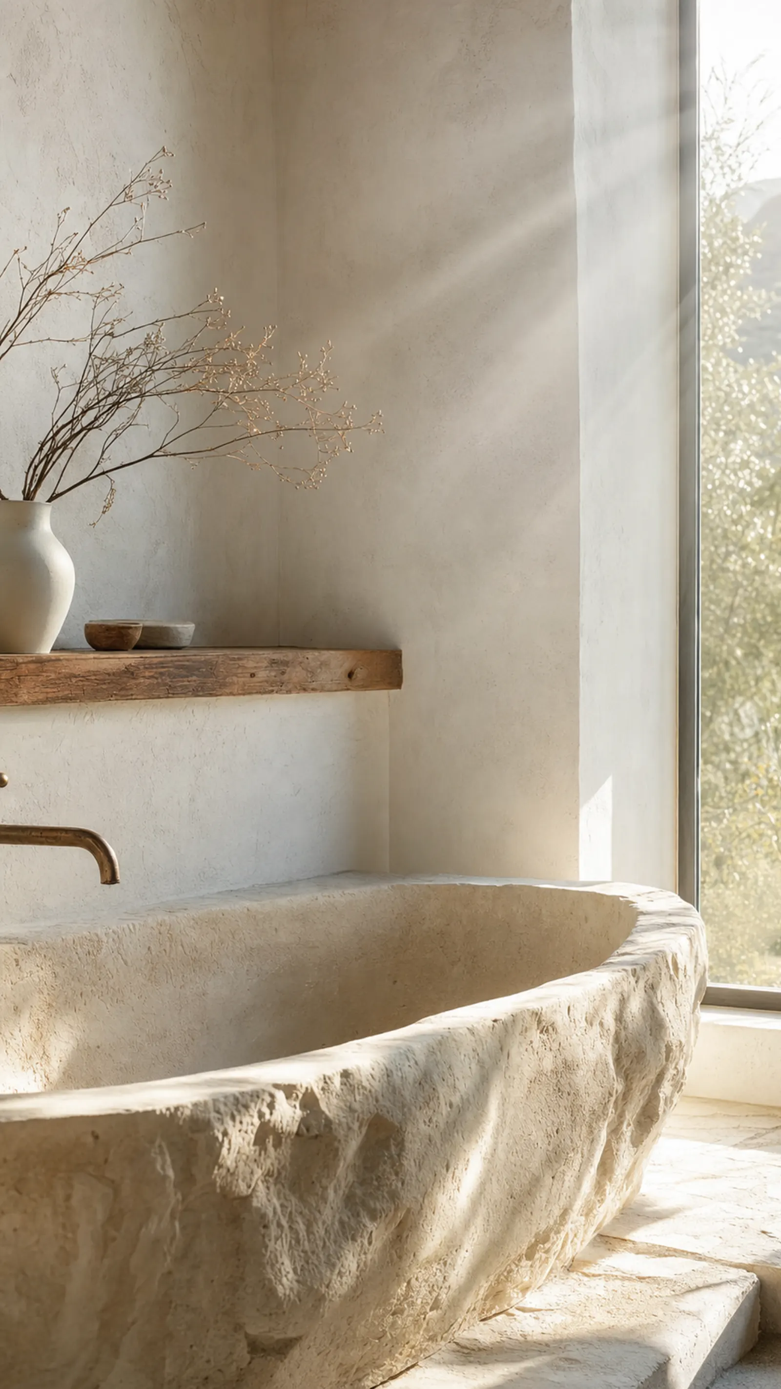 Soft morning light falling across a stone basin