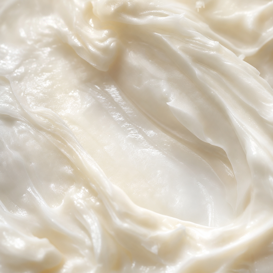 Pearl-white whipped cream texture, close up