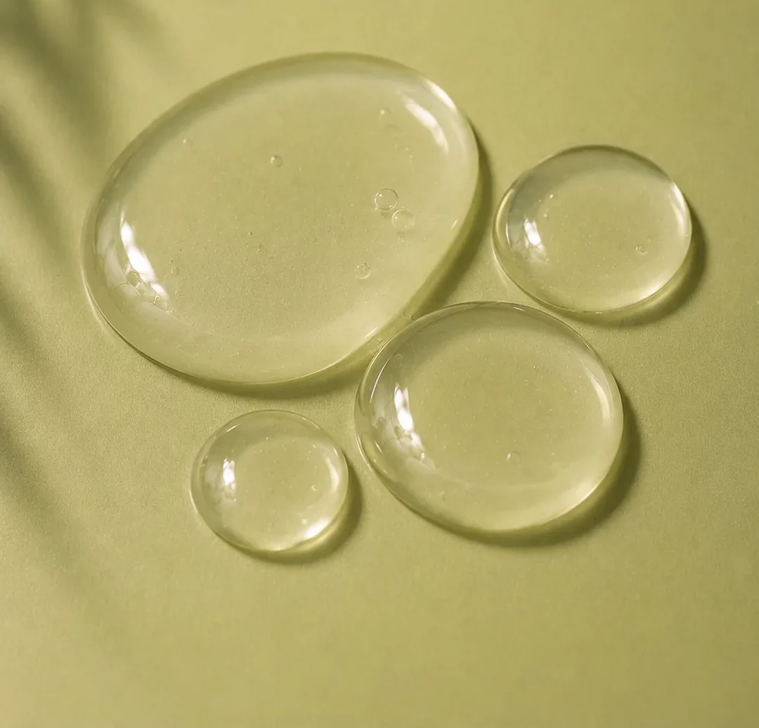 Droplets of the serum, showing its lightweight texture